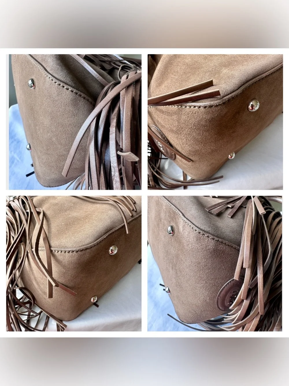 ❌SOLD! ❌TOD’S Large Fringe Cape Bag Suede Leather Satchel Brown - Picture 8 of 14